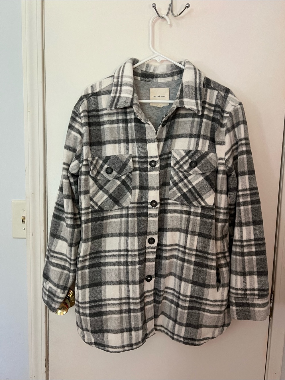 Thread & Supply Flannel Plaid Fleece Button Jacket